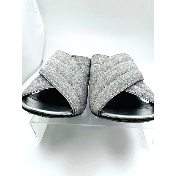 GUCCI Glitter Fabric Webby Crossover High Heel Slide Sandals in Argento 38.5 - Picture 13 of 14